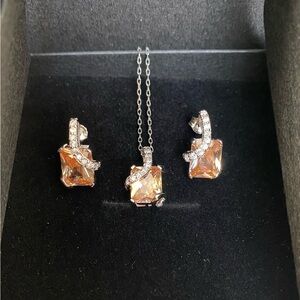 🍀925 Sterling Silver Citrine Necklace and Earring Set